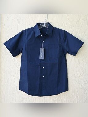 Spring & Gege Boys' Navy 100% Cotton Short-Sleeve Button-Down Shirt